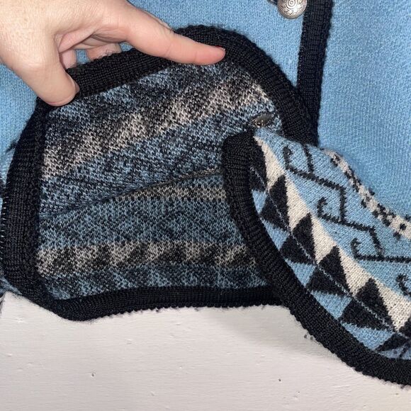 Vintage Blue Nordic Snowflake Wool Cardigan Button Front Tally-Ho M 80s 90s - Picture 4 of 10